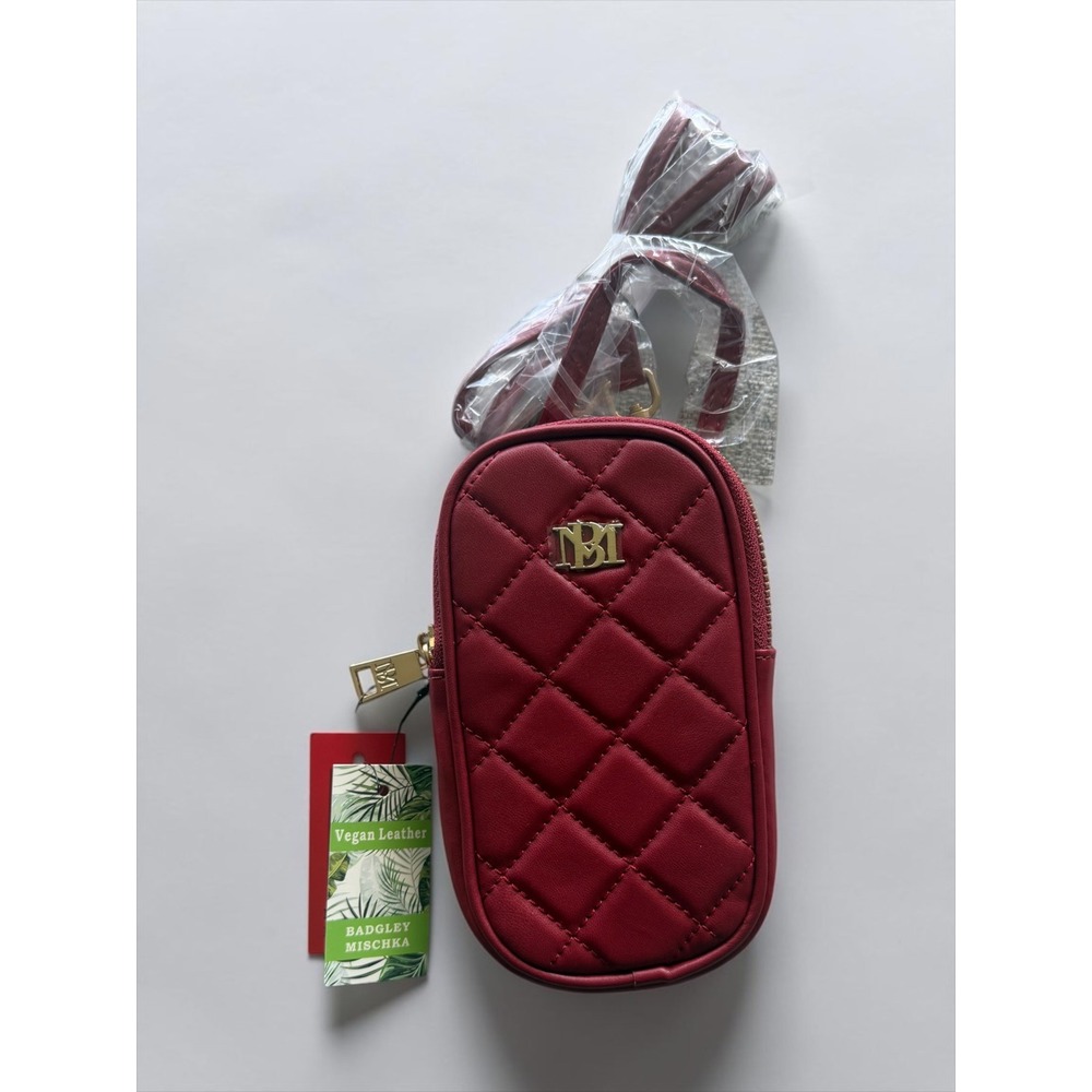 Badgley Mischka Brick Red Quilted Vegan Leather Oval Phone Case Crossbody Bag